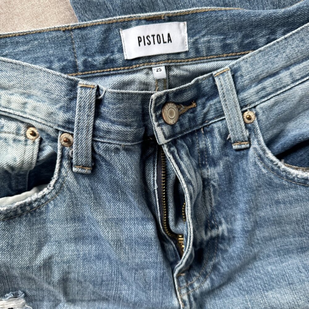 Like New Pistola Medium Denim Distressed Jeans Sz 25 - Picture 2 of 6
